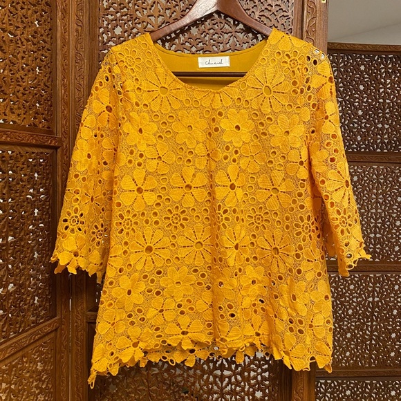 Chicwish Tops - 🚺 Chicwish golden embroidered flower top